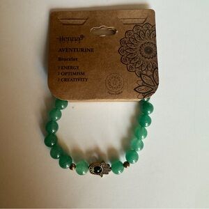 NWT- Green Aventurine Beaded Bracelet Boho Stretch Hamsa Charm